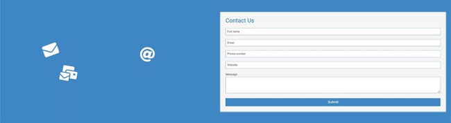 contact form template with fields for name, email, phone number, website and message