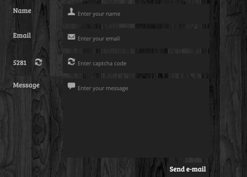 contact form with name, email, message, and captcha