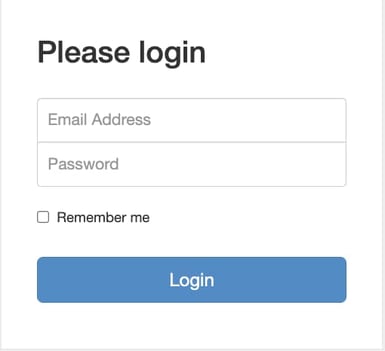 login form with input field for email address, password, remember me checkbox and login button