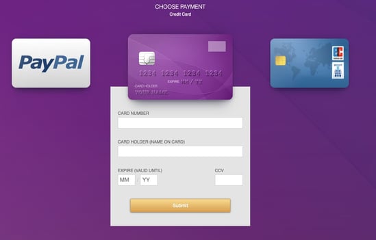 interactive html payment form with visa, paypal, and banking options