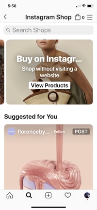 Instagram shopping tab of app