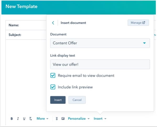 Adding a HubSpot document to an email template