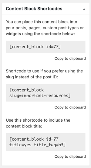 códigos cortos de bloque de contenido para agregar widget a la página de WordPress
