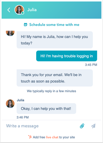 HubSpot live chat transcript to collect customer feedback