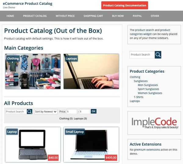 ecommerce product catalog plugin demo