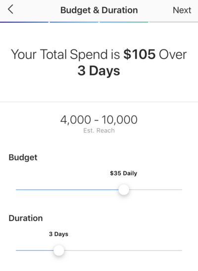 how to boost instagram post: set your budget and duration