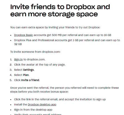 Referral program examples: dropbox