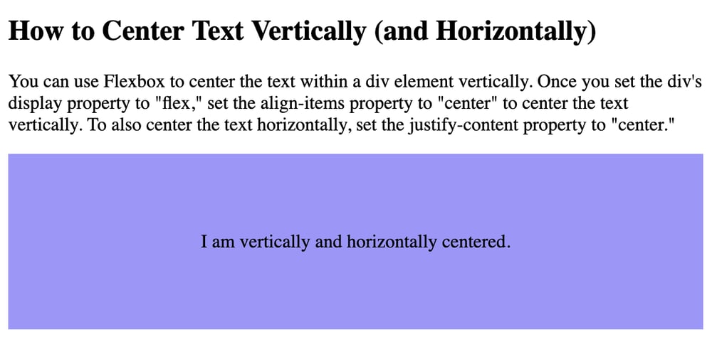 Text vertically and horizontally centered within a div using flexbox