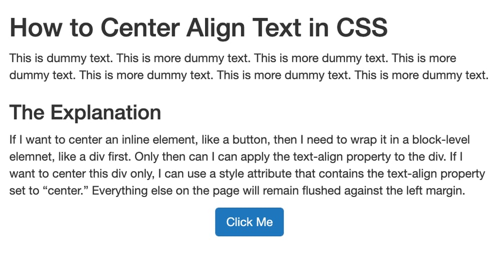 Centering text inside a button element using a div and text align property