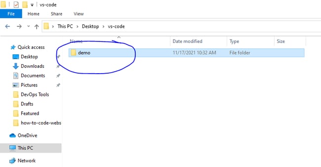 Screenshot of file explorer with demo folder