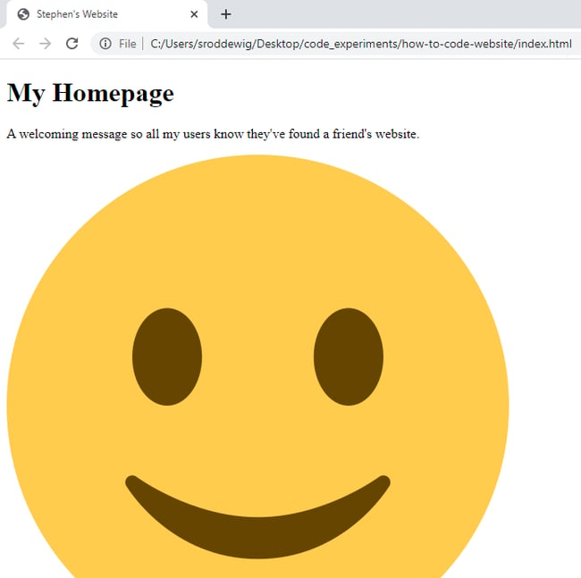 Demo web page with H1, paragraph, and smiley face