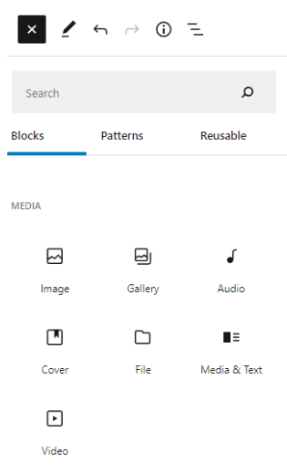 a menu of media blocks in wordpress