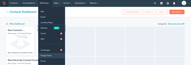 the design tools option in hubspot