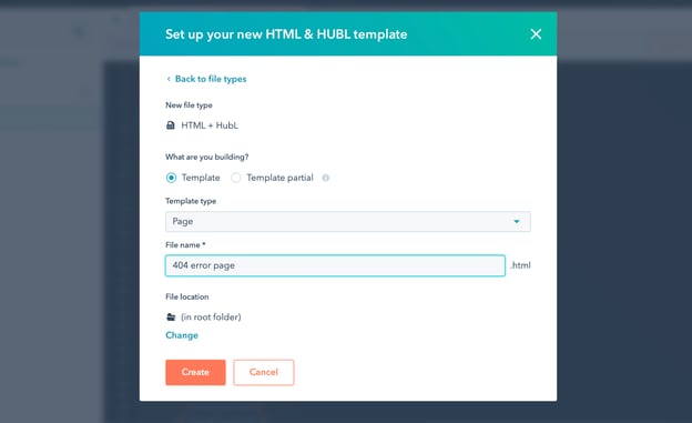 thehubl template setup screen in hubspot