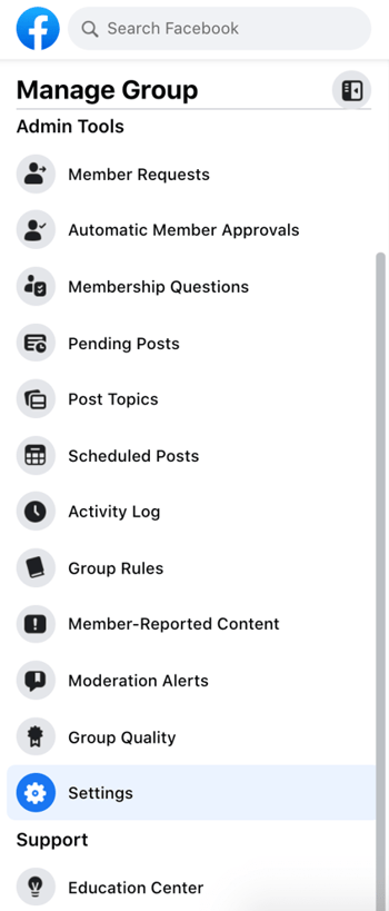 manage group dashboard connected facebook