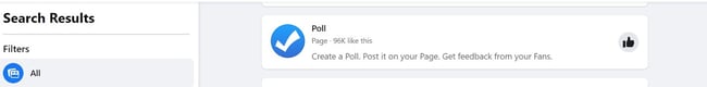 how to create a poll on facebook step 1: search for poll in the search bar and select the first option. 