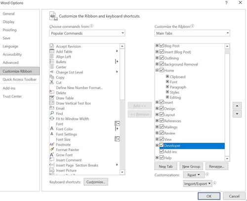 how to create a survey in microsoft word, step 2: show the developer tab