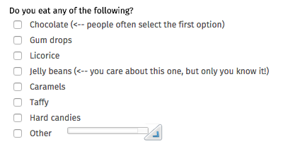 Bad example of random answer options to a survey questions
