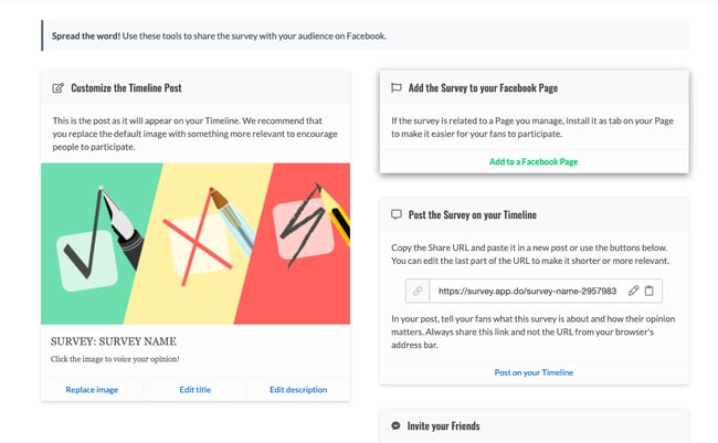 How to create a survey on Facebook step 7: publish survey  