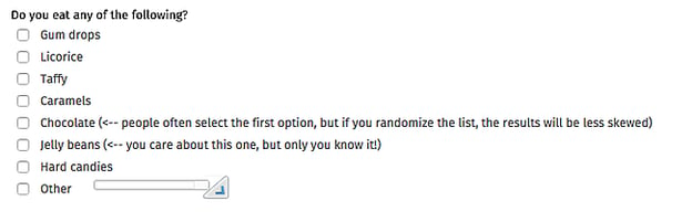 Good example of random answer options to a survey questions