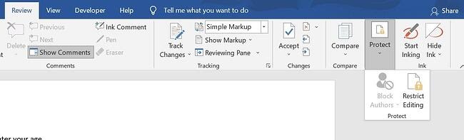 how to create a survey in microsoft word, step 6: click the review tab click on protect and click on restrict editing