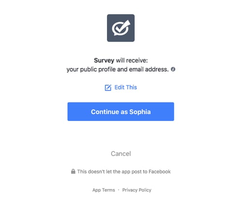 how to create a survey on facebook step 3: give survey permissions to use user profile