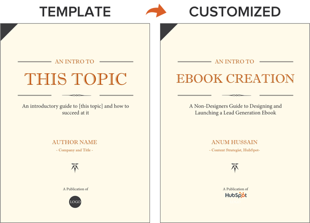 an ebook template side-by-side with the customized version of that template