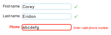 a warning in the phone number text input of a checkout form