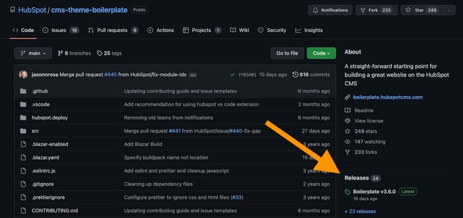 the releases option int he github side panel