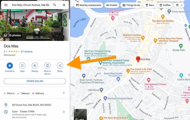 the share button on the google maps interface