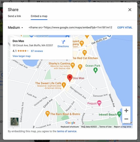 the embed a map menu in google maps
