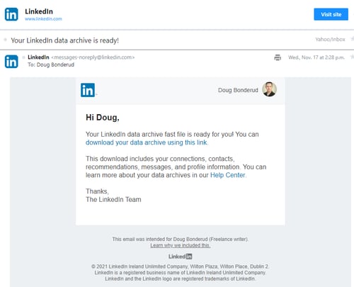 Comment exporter/télécharger des contacts LinkedIn : Étape 6