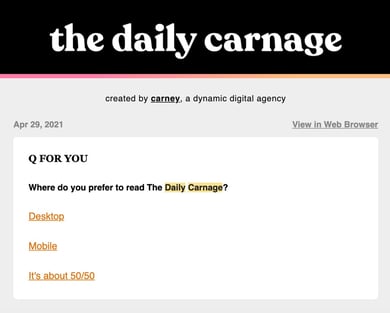 The Daily Carnage interactive email example