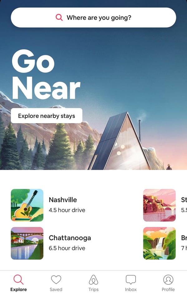 Airbnb personalized recommendations featuring Nashville and Chattanooga