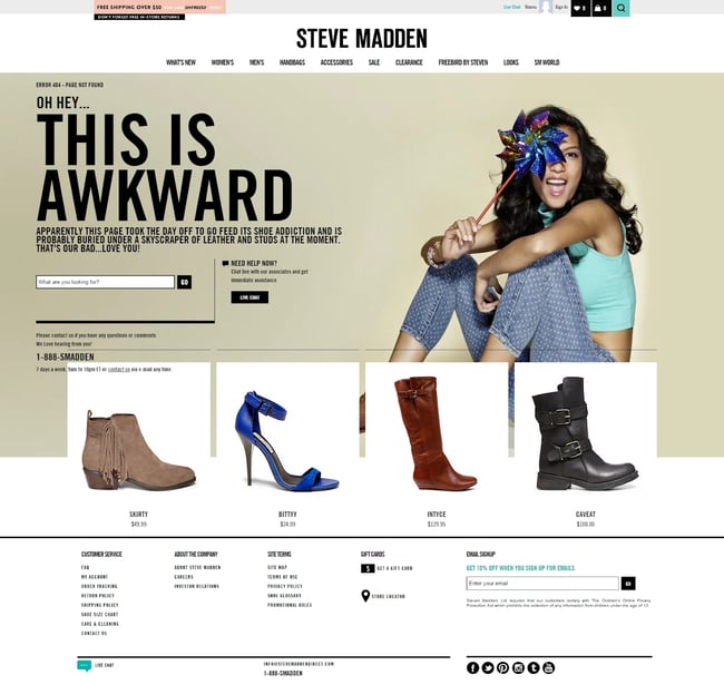 How to Optimize your 404 Error Page for SEO: Steve Madden