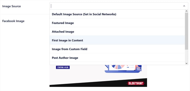 AIOSEO section for adding featured image to each social network profile you uploaded