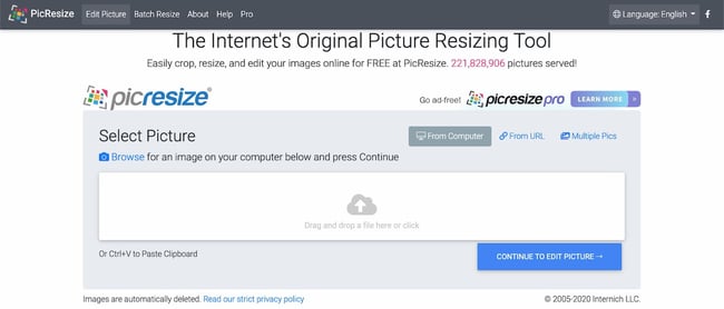 Resizing an image with the PicResize tool