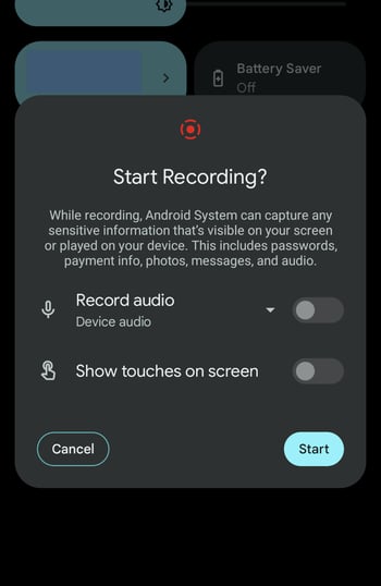 How to Screen Record on Android: step 2 press the record button