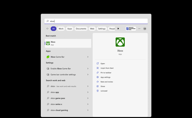 How to Record Your Screen on Windows 11: step 1 search for xbox