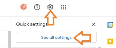 gmail cogwheel icon and speedy settings menu