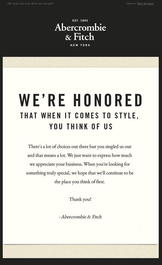 Customer Thank You Letter Example: Abercrombie & Fitch