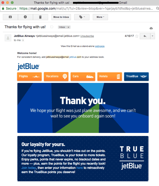 Customer Thank You Letter Example: Jet Blue