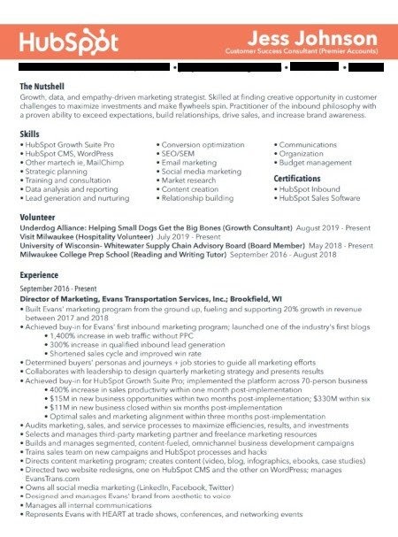 Marketing Resume Example: Jess Johnson Page 1