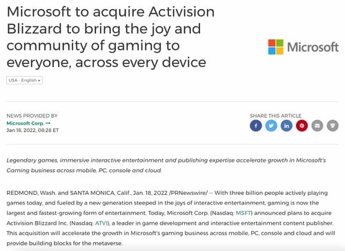 snapshot of press release example from microsoft