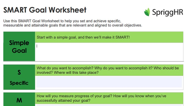smart goal worksheet template: sprigghr