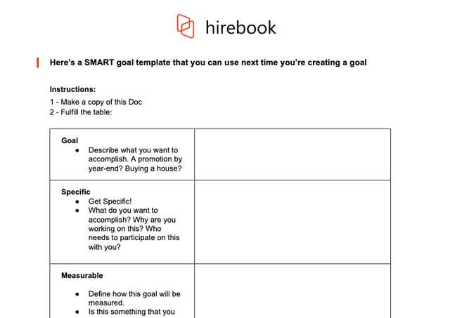 smart goal worksheet template: hirebook's smart goals template