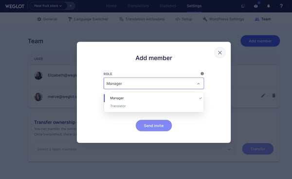 Weglot enables you to add members for collaboration