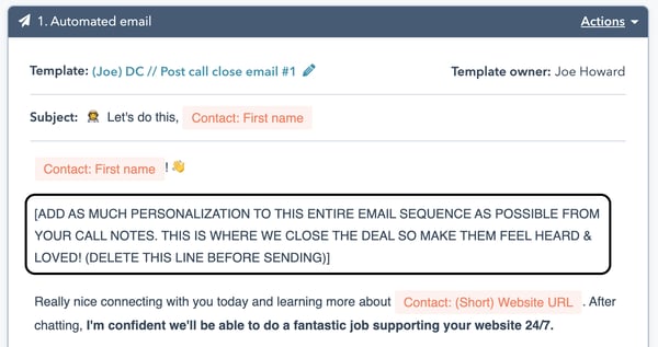 Automated email template with very explicit instructions for personalization