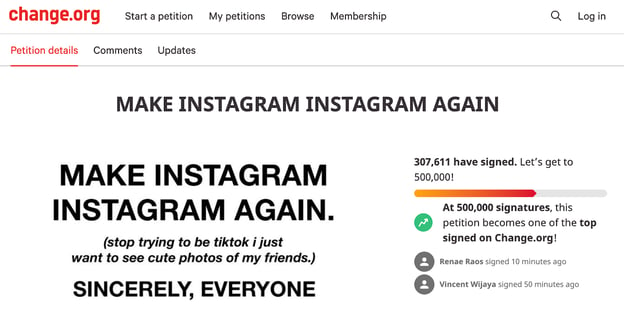 make instagram instagram again change.org petition