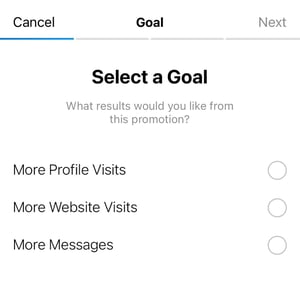how to use instagram paid promotion: select a goal